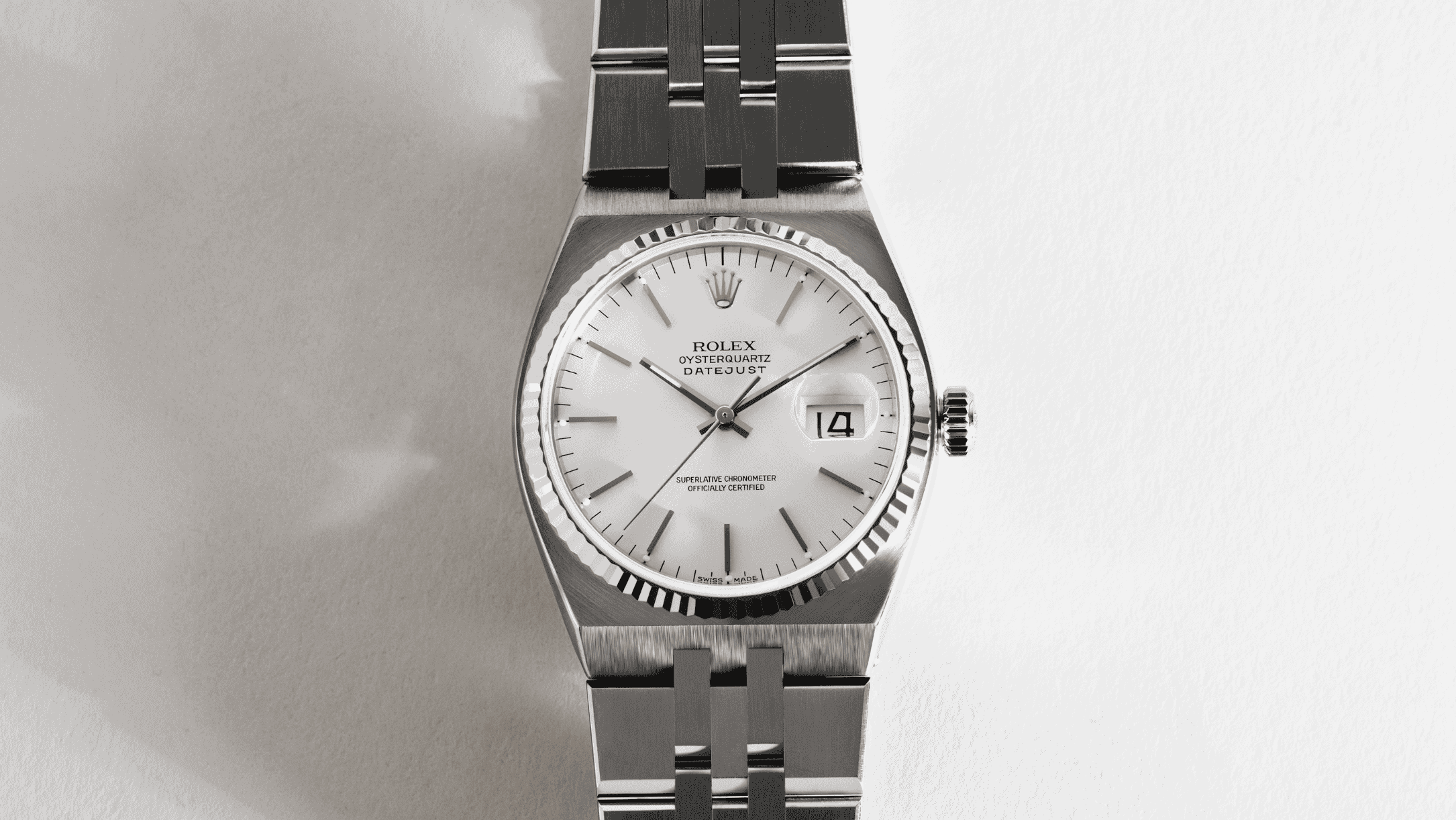Black and white photo of Rolex watch