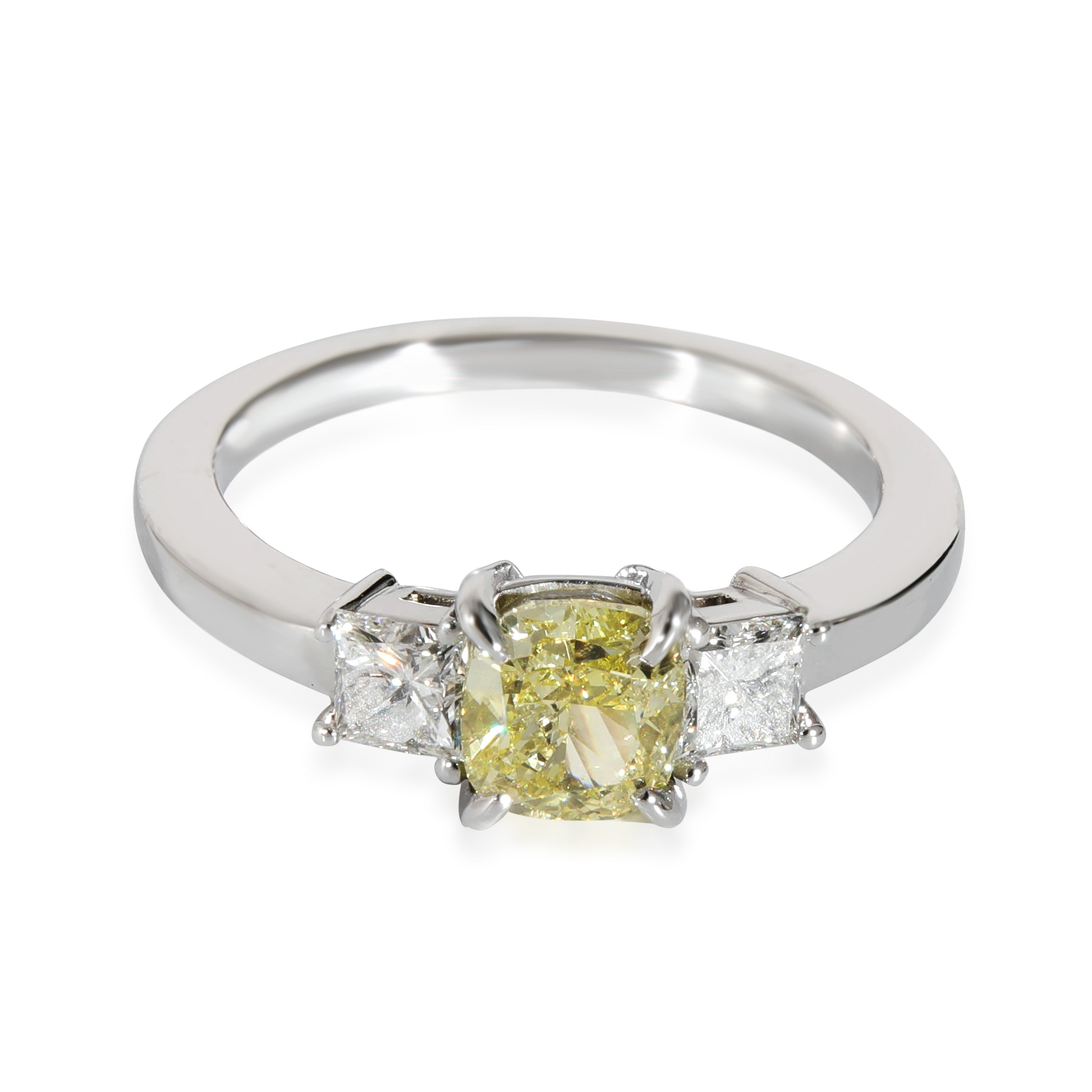 myGemma Fancy Intense Yellow Cushion Engagement Ring in Platinum VS1 1.31 CTW fv