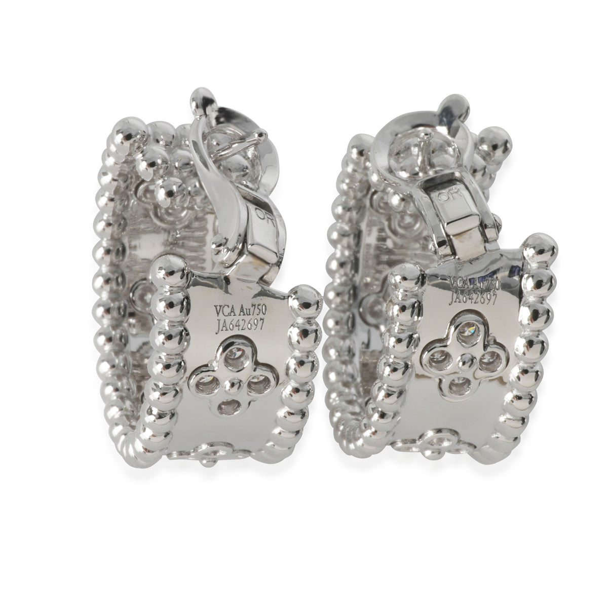 Van Cleef & Arpels White Gold Diamond Perlee Clovers Hoop Earrings bv