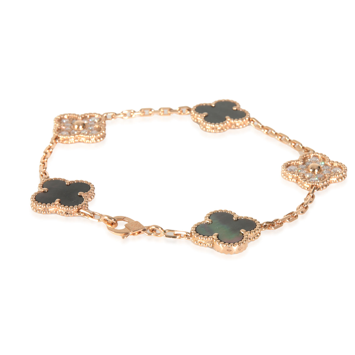Van Cleef & Arpels Rose Gold Mother Of Pearl & Diamond Alhambra Bracelet clasp