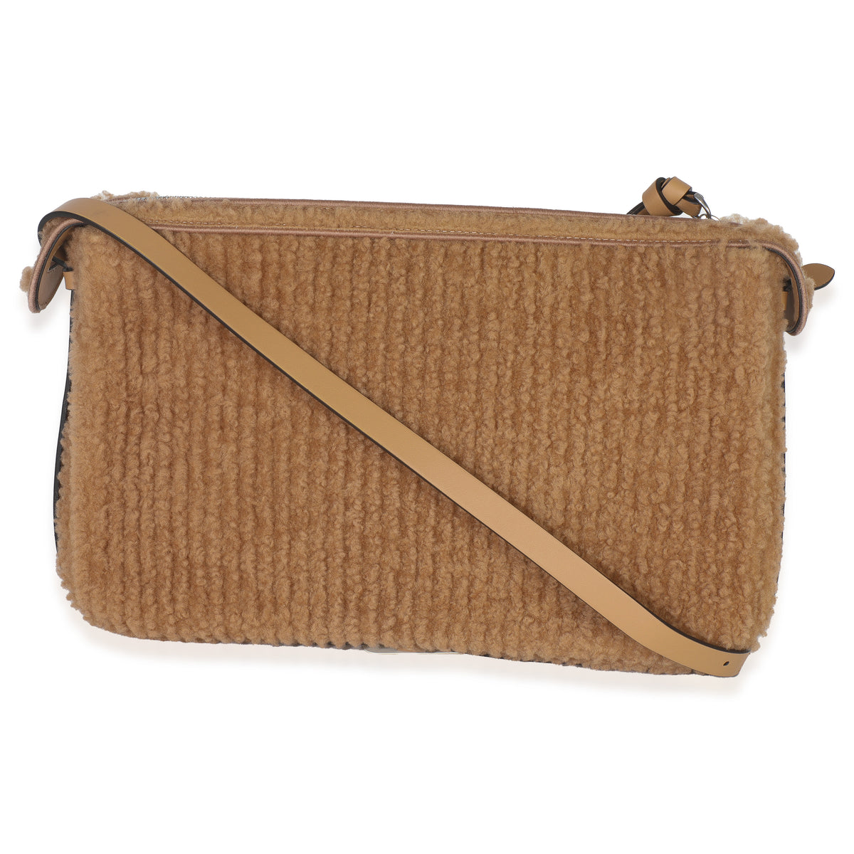Fendi Miele Scuro Shearling Vitello Medium Simply  Shoulder Bag Handbag bv