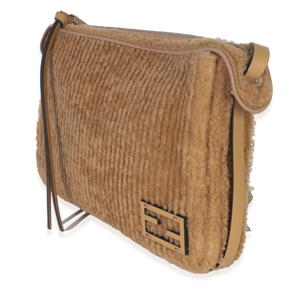 Fendi Miele Scuro Shearling Vitello Medium Simply  Shoulder Bag Handbag sv