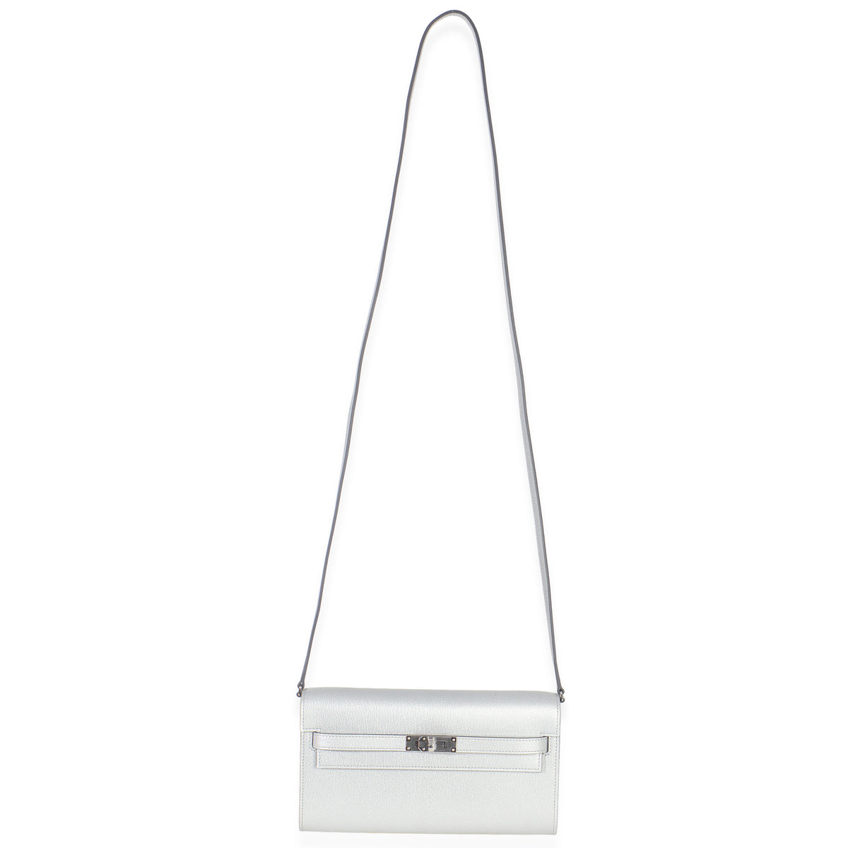 Hermès Argent Metallic Chevre Chamkilight Kelly Wallet To Go PHW Handbag av