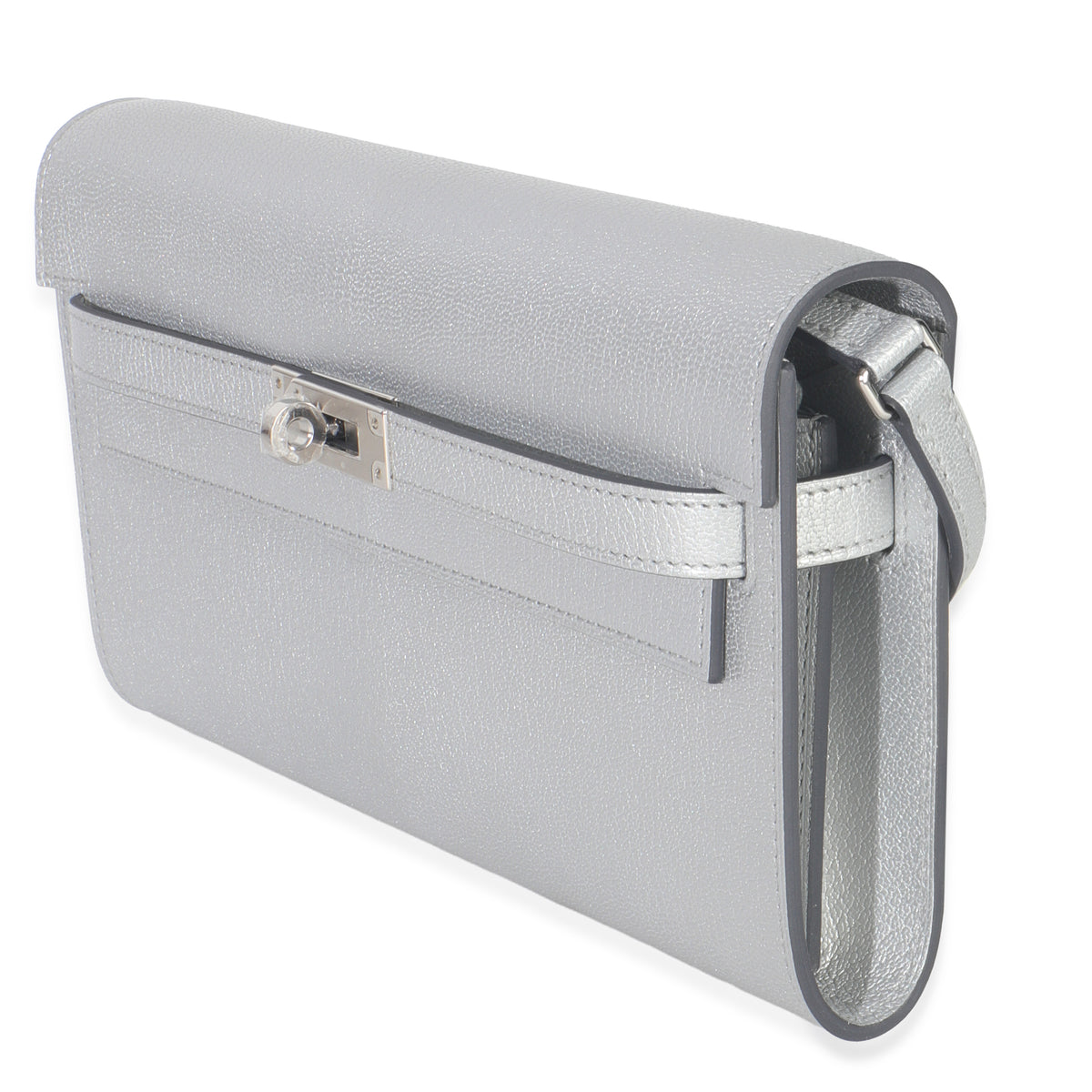 Hermès Argent Metallic Chevre Chamkilight Kelly Wallet To Go PHW Handbag sv