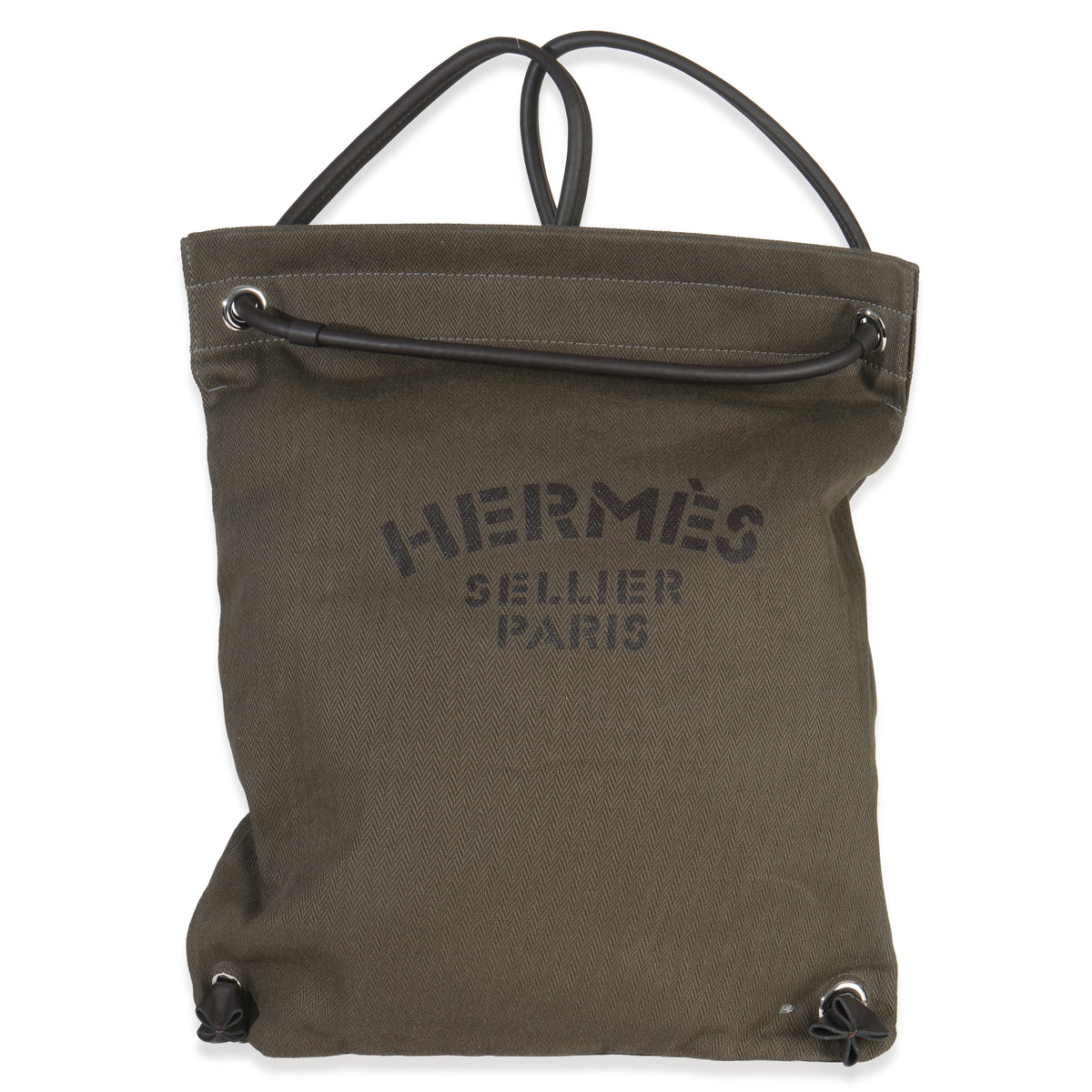 Hermès Kaki Ebene Herringbone Canvas Swift Maline Bag fv