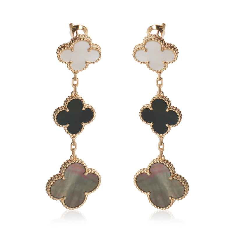 Van Cleef & Arpels Yellow Gold Mother Of Pearl and Onyx Magic Alhambra Earrings fv