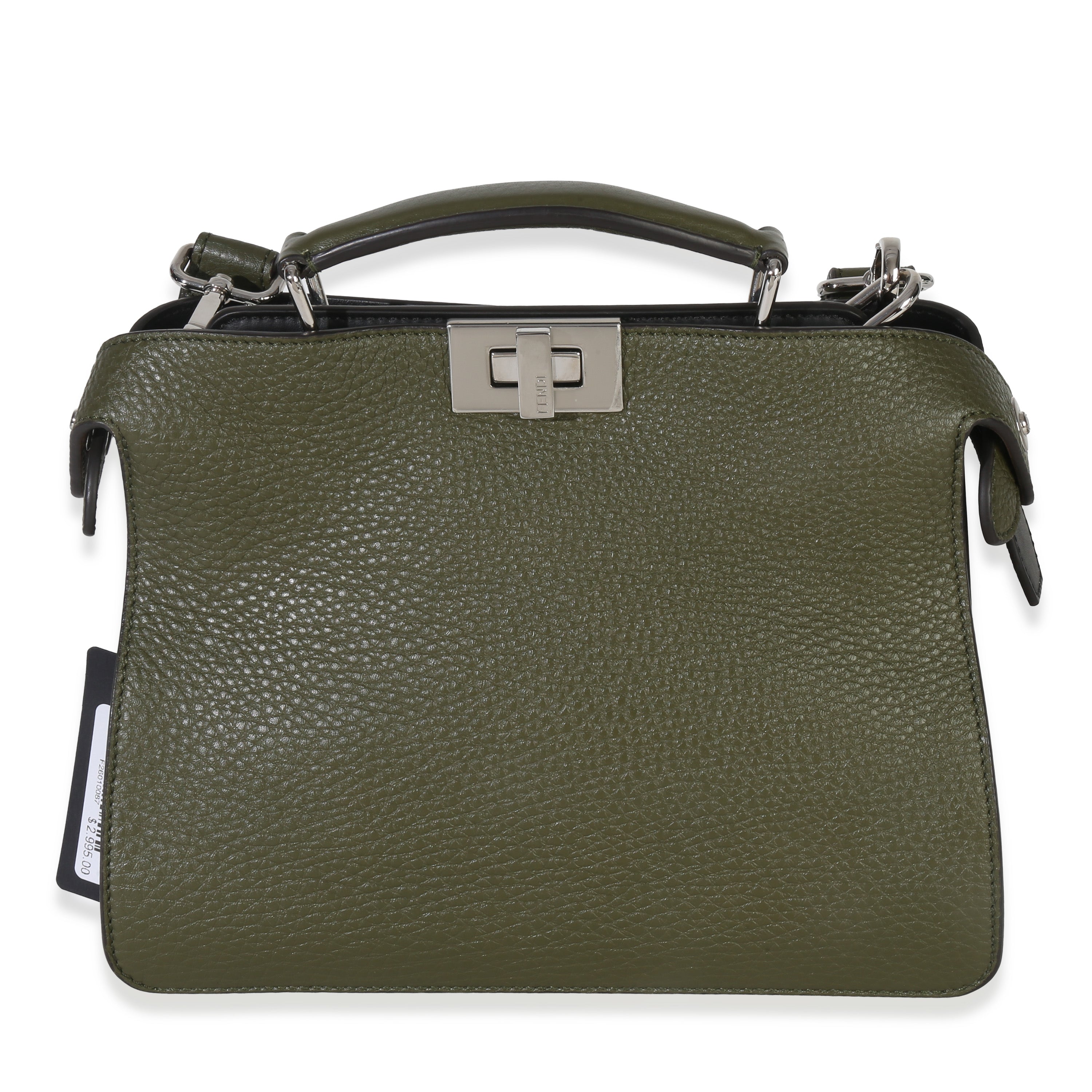 Fendi Olive Calfskin Leather Mini Peekaboo ISeeU Bag Handbag fv