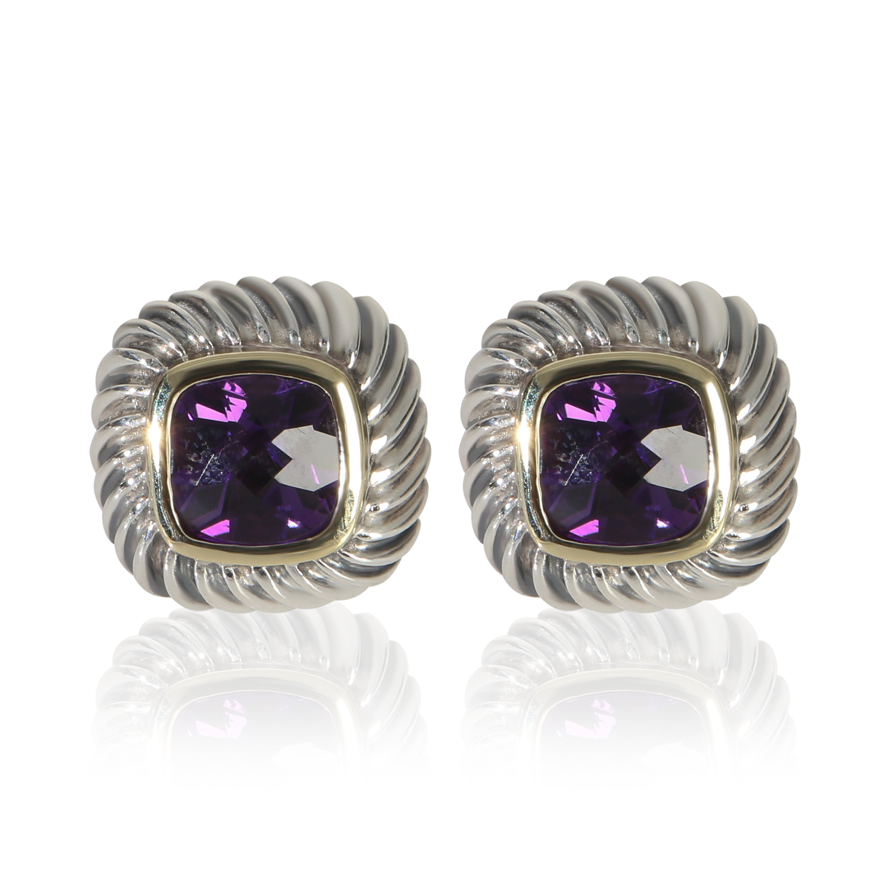 David Yurman Yellow Gold & Sterling Silver Amethyst Albion Earrings fv