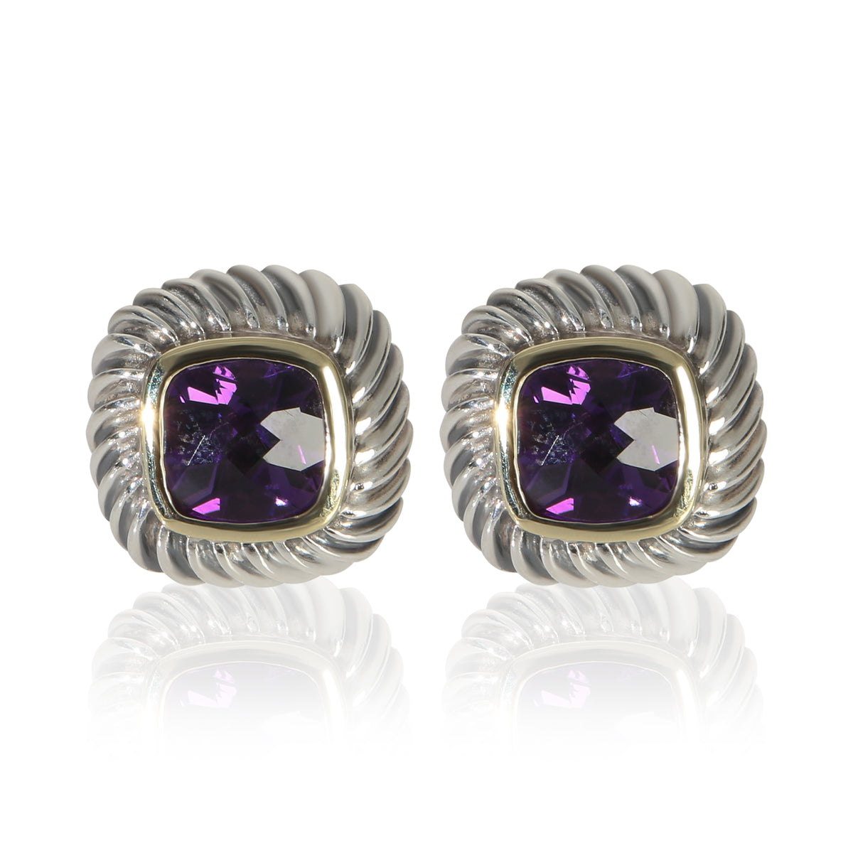 David Yurman Yellow Gold & Sterling Silver Amethyst Albion Earrings fv