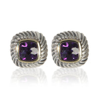 David Yurman Yellow Gold & Sterling Silver Amethyst Albion Earrings fv