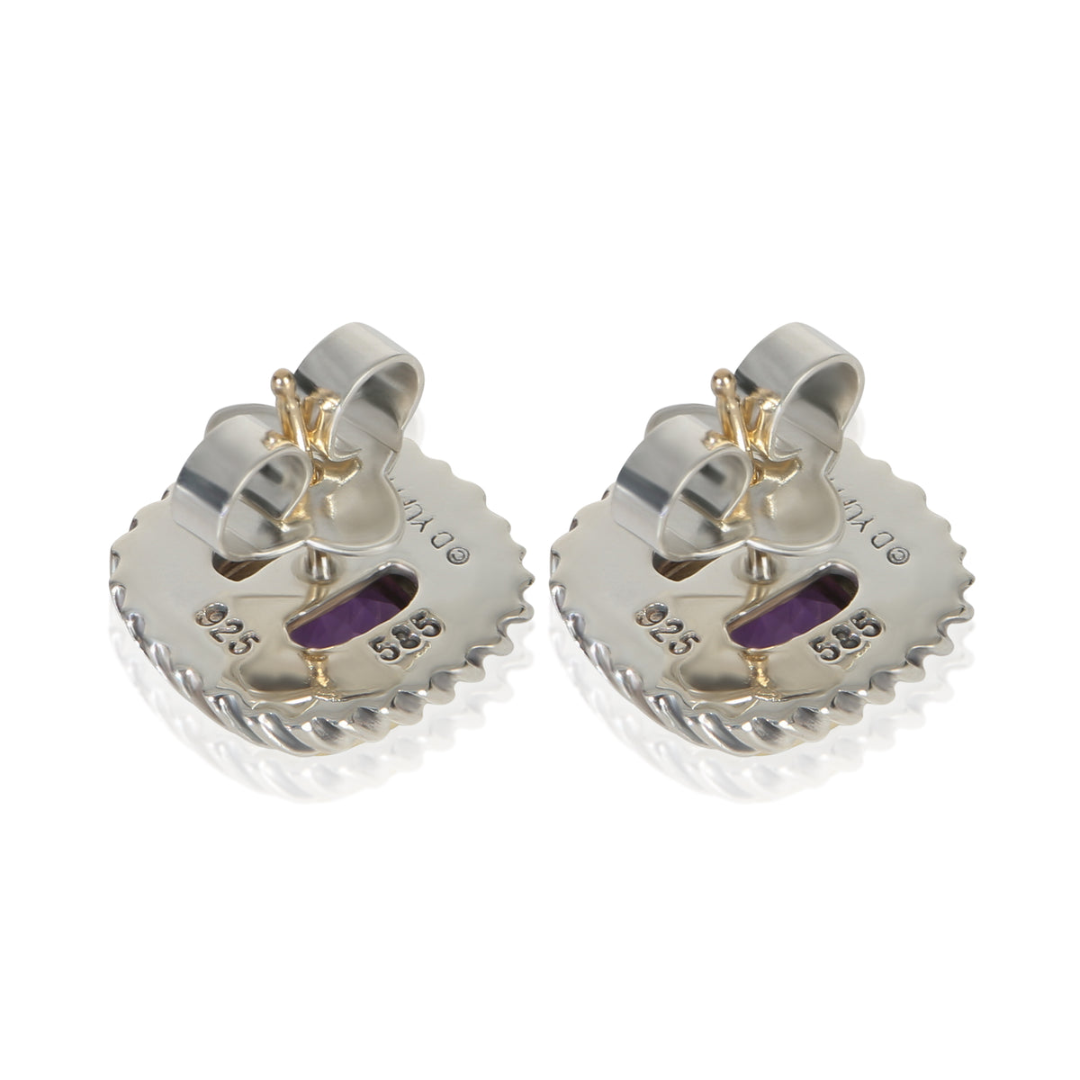 David Yurman Yellow Gold & Sterling Silver Amethyst Albion Earrings pv