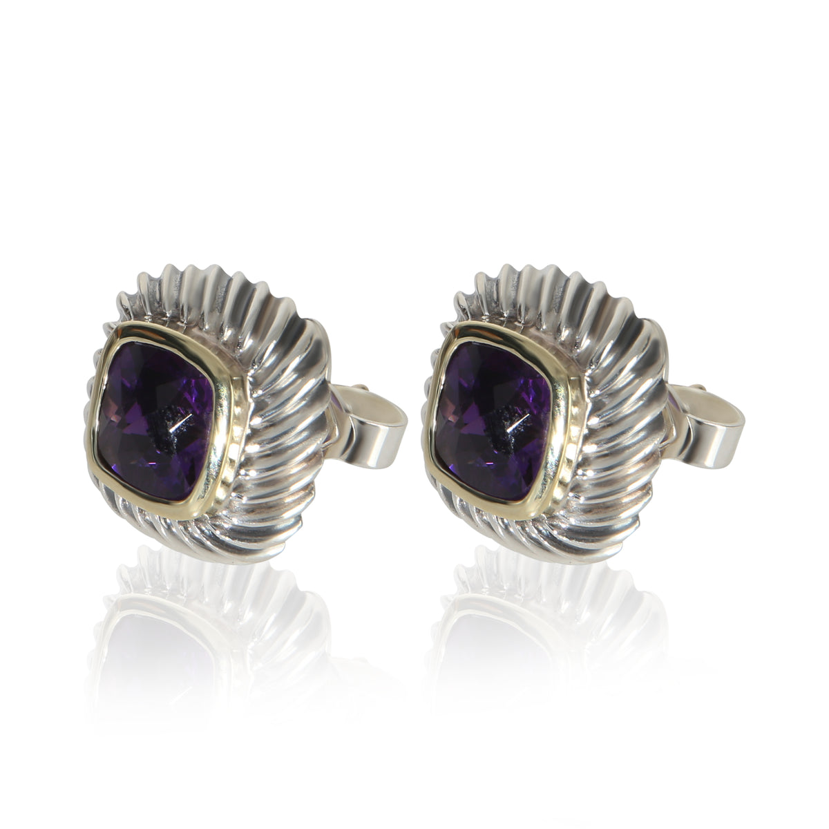 David Yurman Yellow Gold & Sterling Silver Amethyst Albion Earrings sv