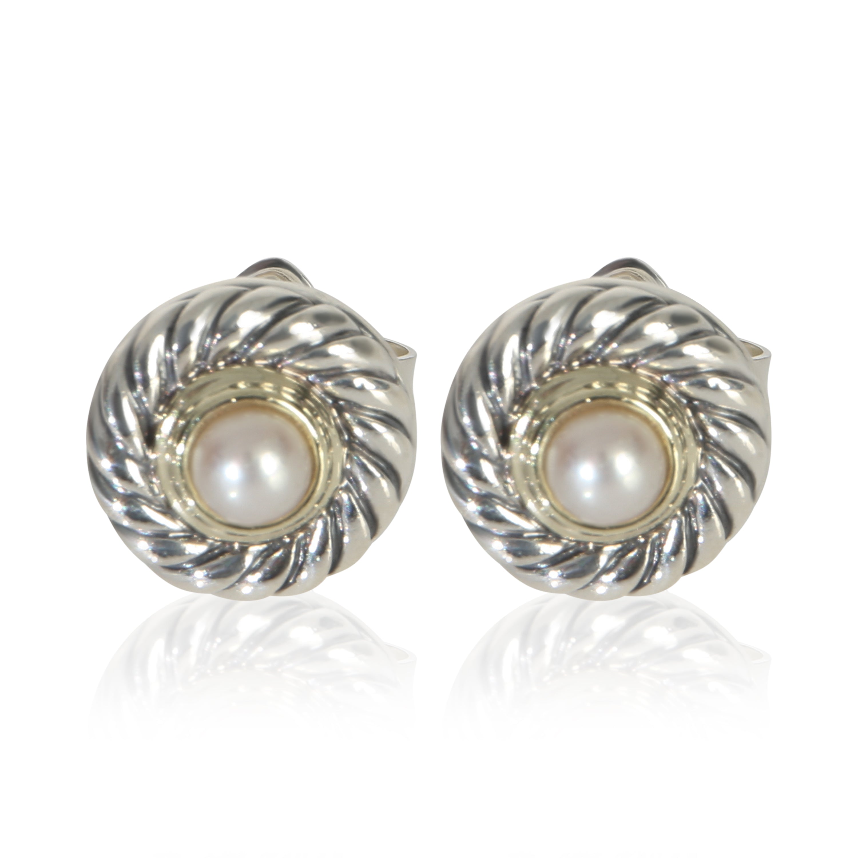David Yurman Yellow Gold & Sterling Silver Pearl Cookie Earrings fv