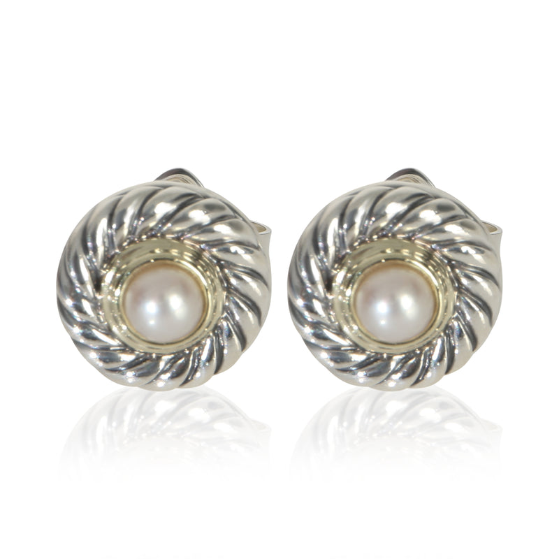 David Yurman Yellow Gold & Sterling Silver Pearl Cookie Earrings fv
