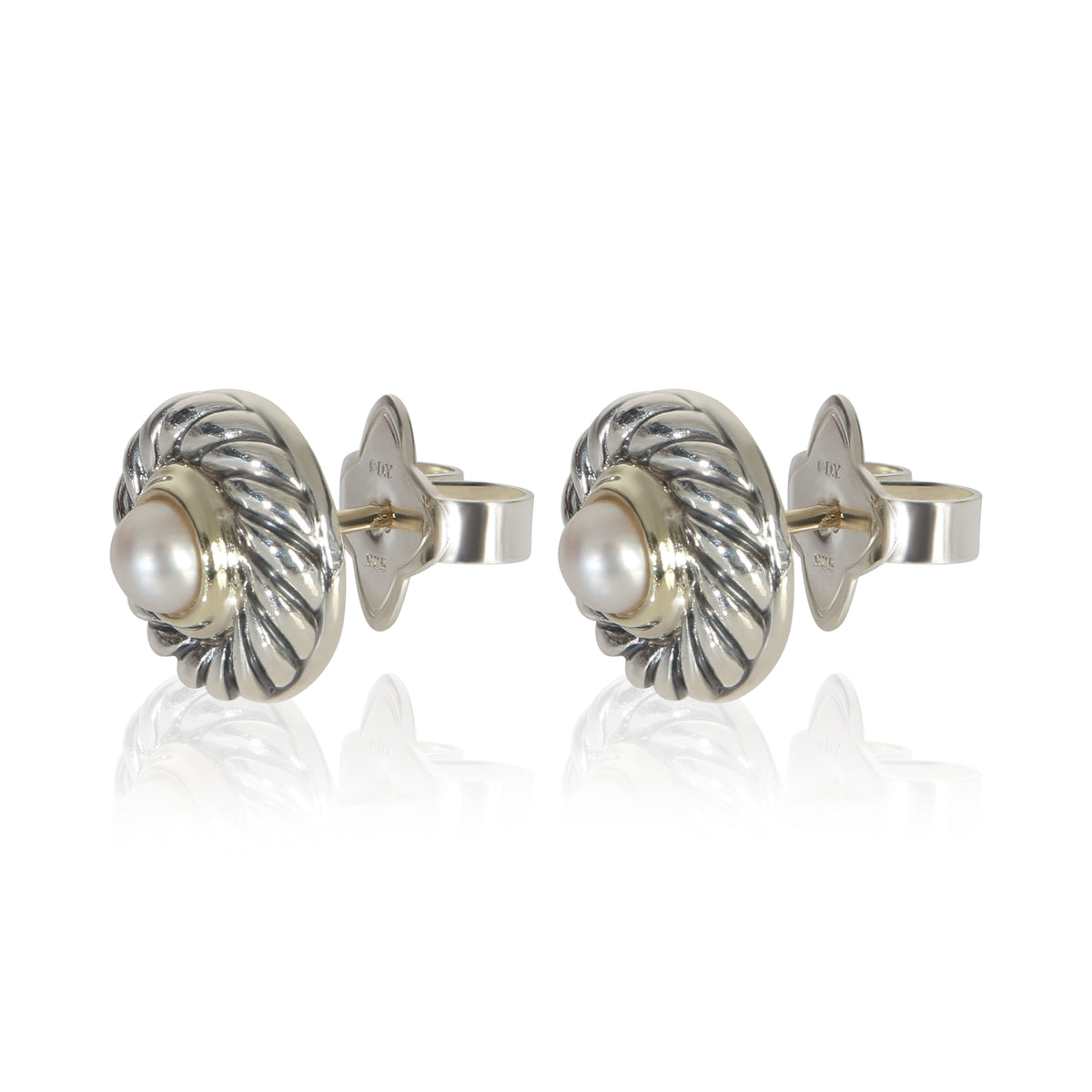 David Yurman Yellow Gold & Sterling Silver Pearl Cookie Earrings sv