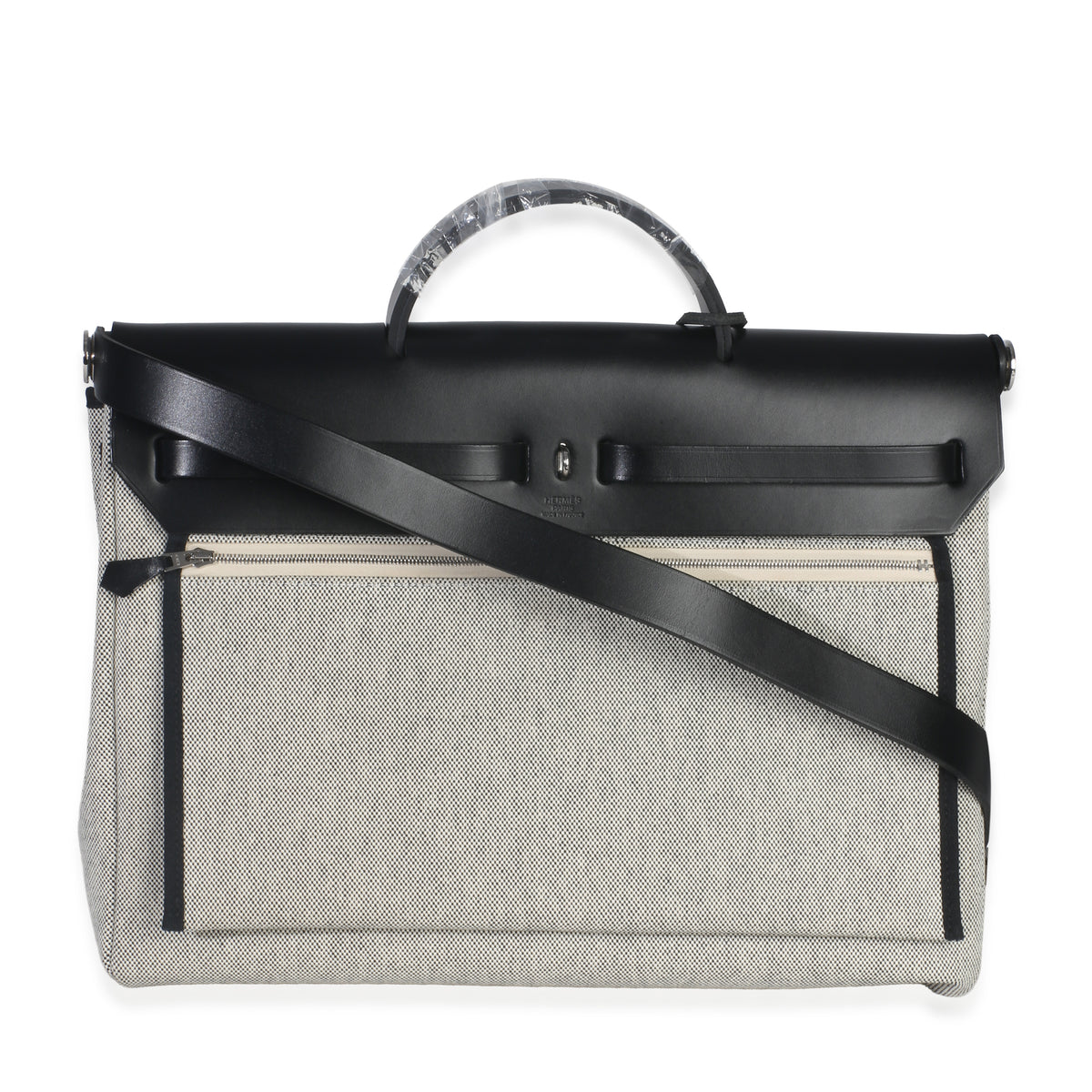 Hermès Vache Hunter Toile Ecru Black Herbag Zip Retourne Messenger 39 PHW Handbag bv