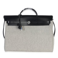 Hermès Vache Hunter Toile Ecru Black Herbag Zip Retourne Messenger 39 PHW Handbag fv