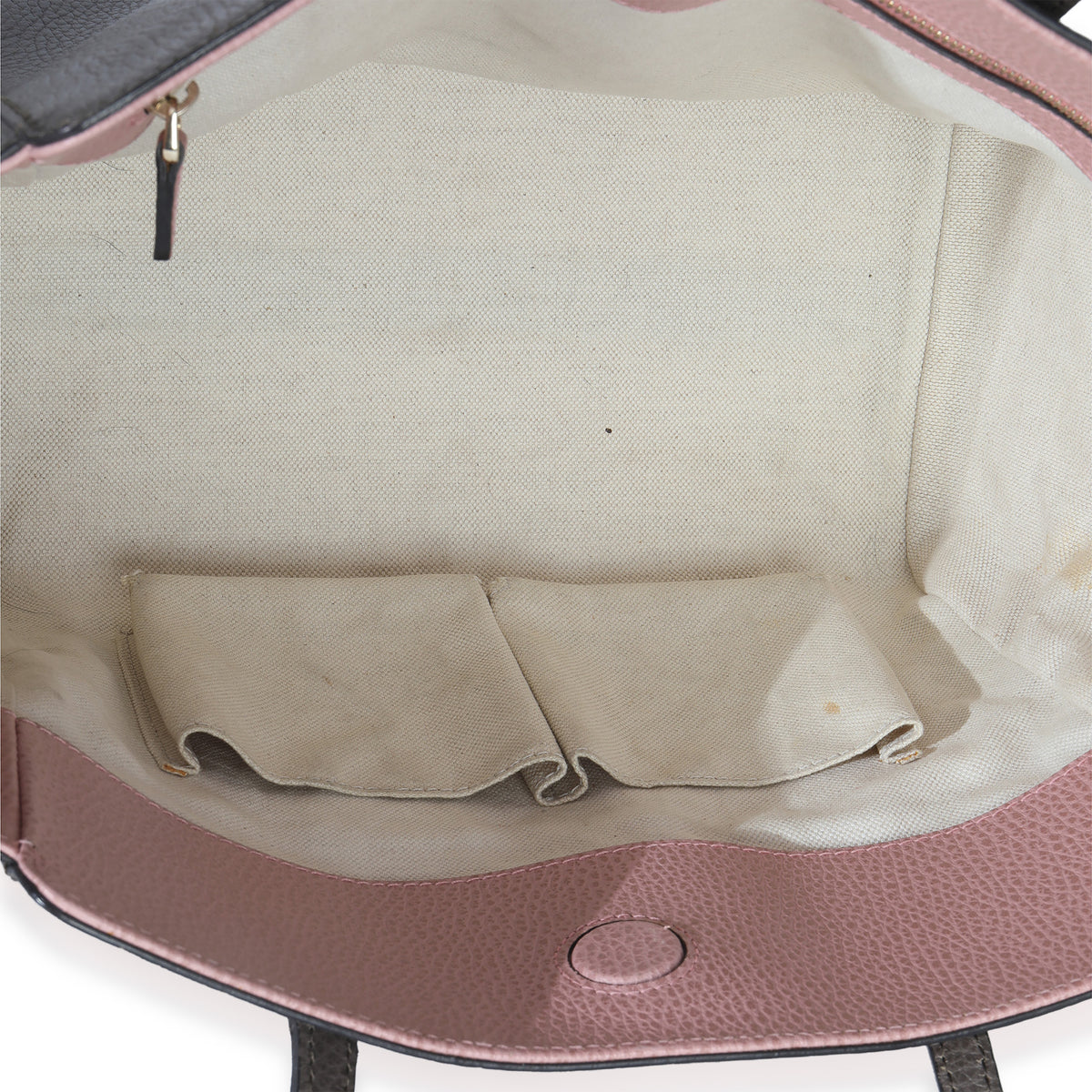 Gucci Pink Grey Pebbled Calfskin Medium Swing Tote Handbag av