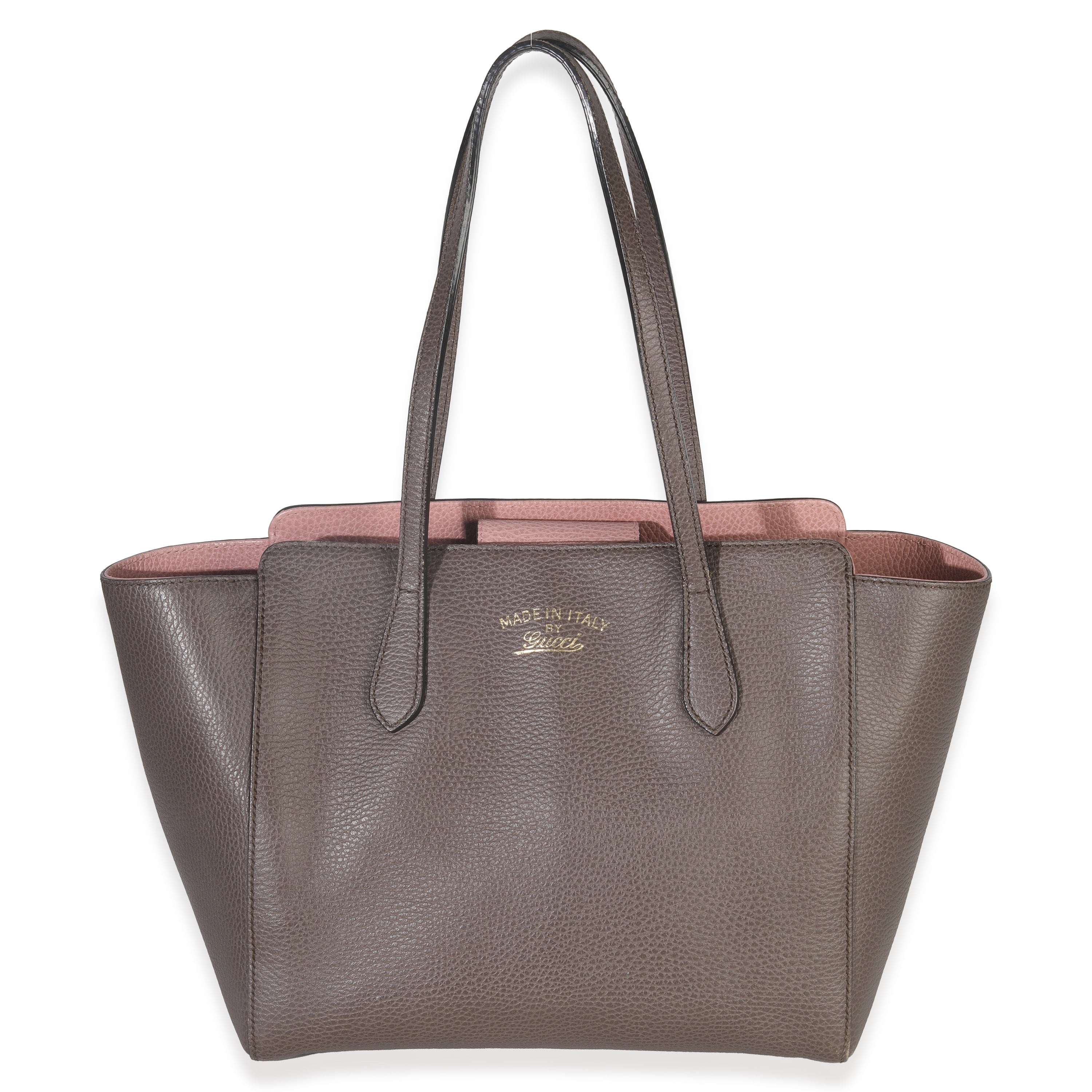 Gucci Pink Grey Pebbled Calfskin Medium Swing Tote Handbag fv