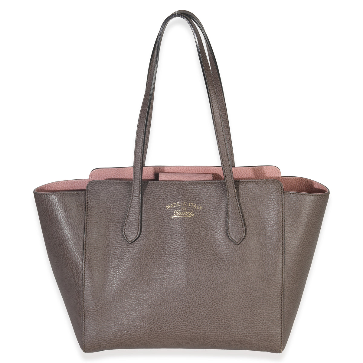 Gucci Pink Grey Pebbled Calfskin Medium Swing Tote Handbag fv