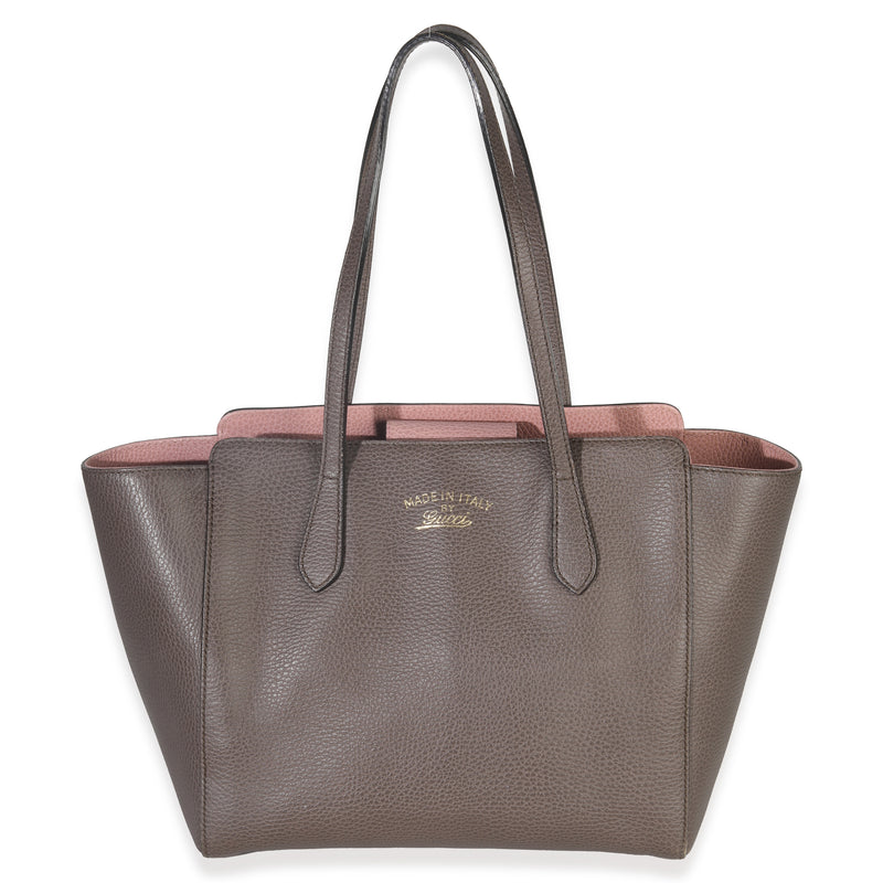 Gucci Pink Grey Pebbled Calfskin Medium Swing Tote Handbag fv