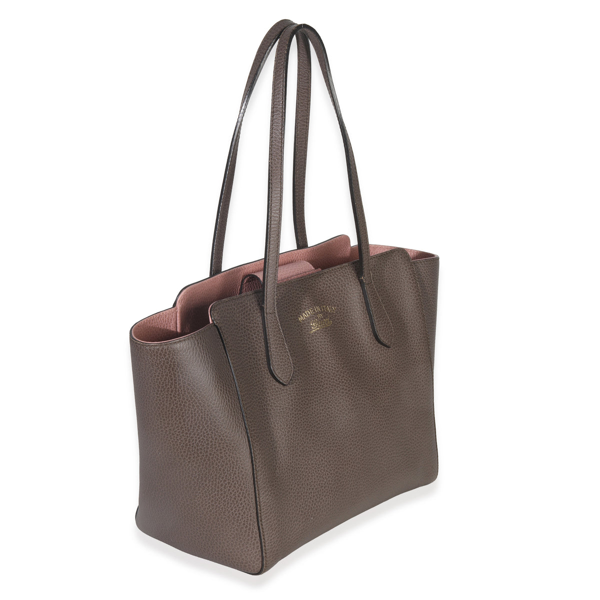 Gucci Pink Grey Pebbled Calfskin Medium Swing Tote Handbag pv