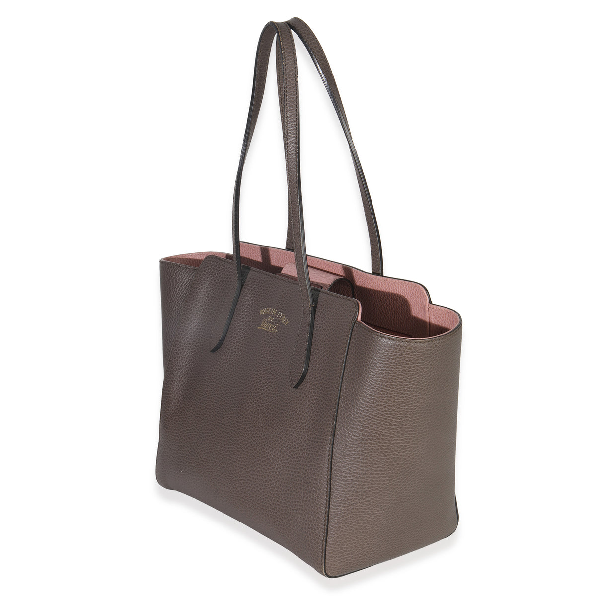 Gucci Pink Grey Pebbled Calfskin Medium Swing Tote Handbag sv