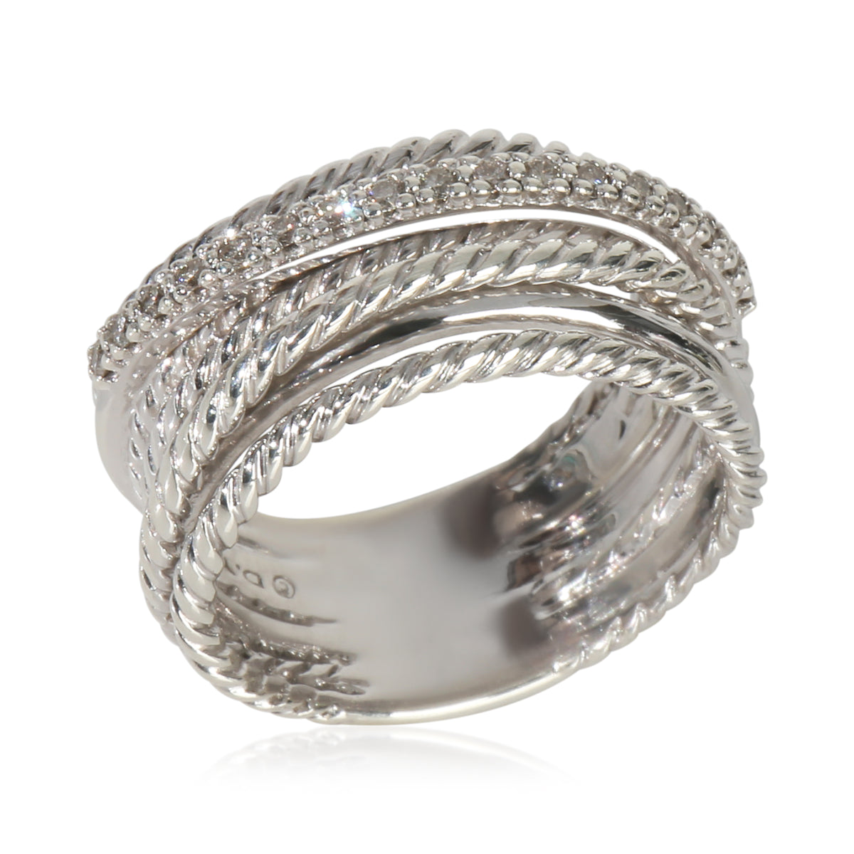 David Yurman Sterling Silver Diamond Crossover Ring bv