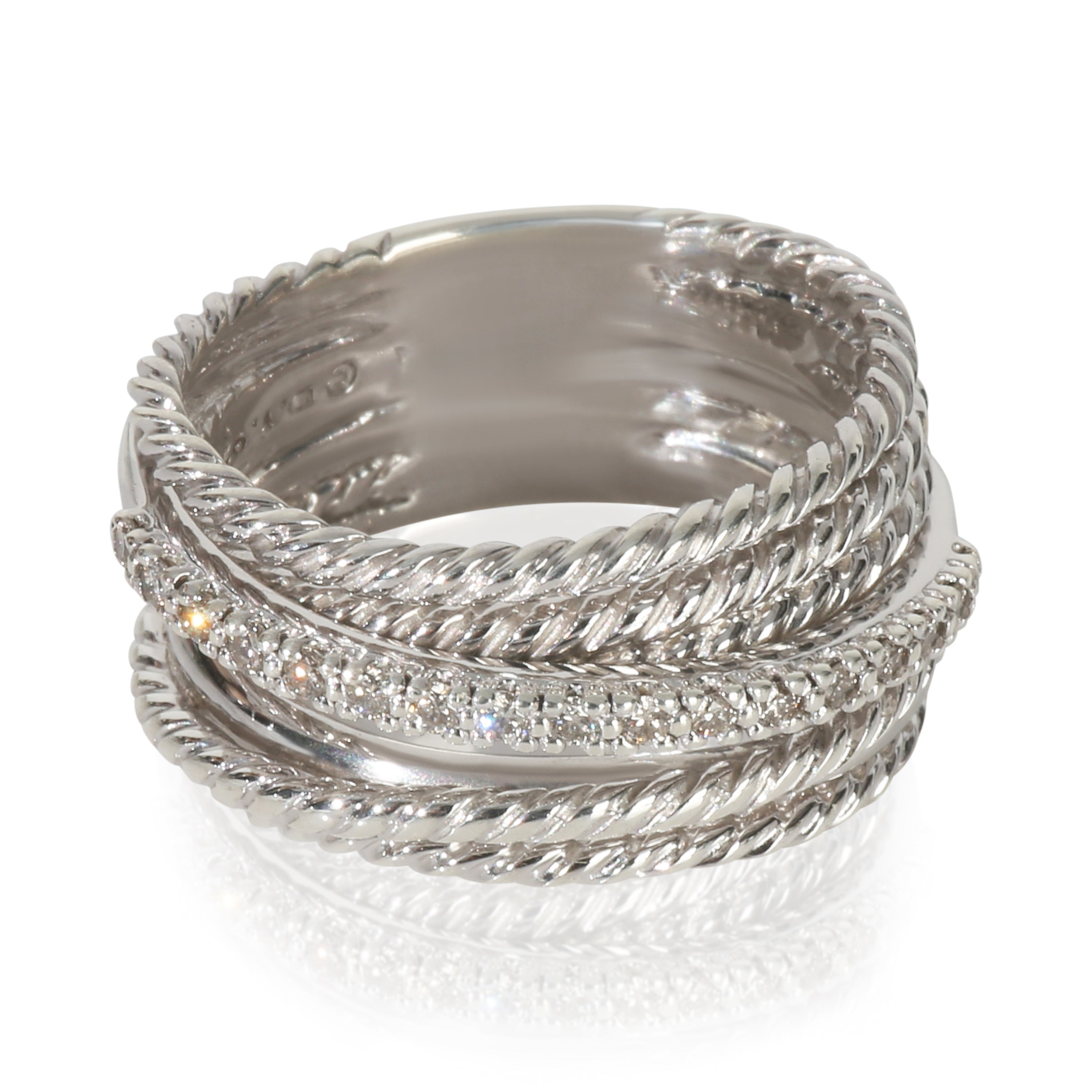 David Yurman Sterling Silver Diamond Crossover Ring fv
