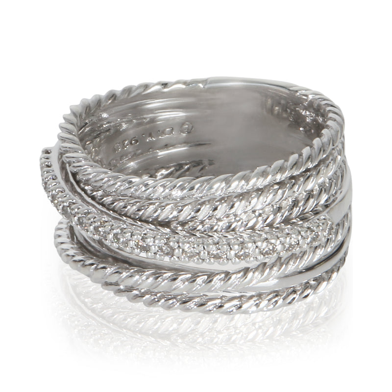 David Yurman Sterling Silver Diamond Crossover Ring fv