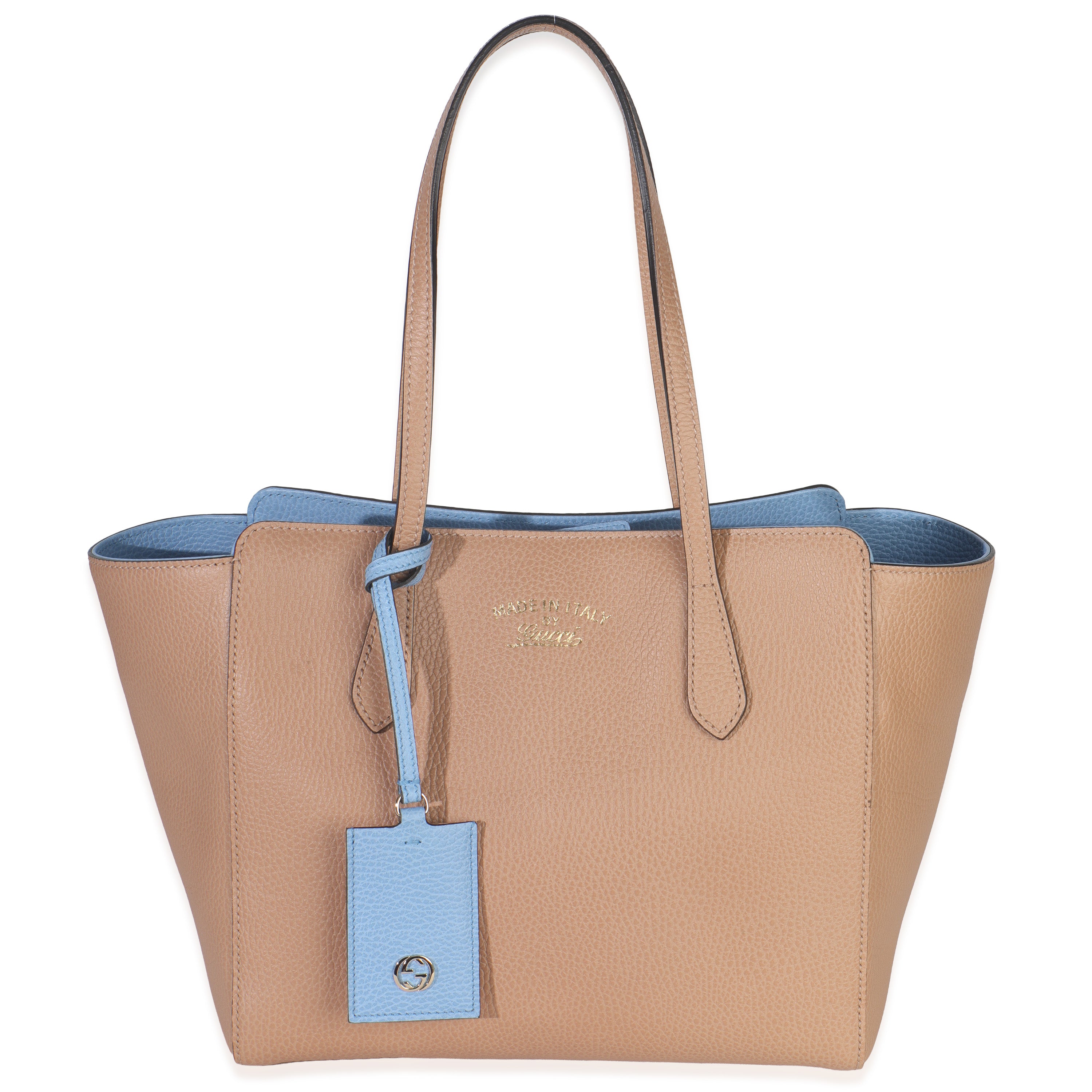 Gucci Beige Blue Dollar Calfskin Swing Tote Bag Handbag fv