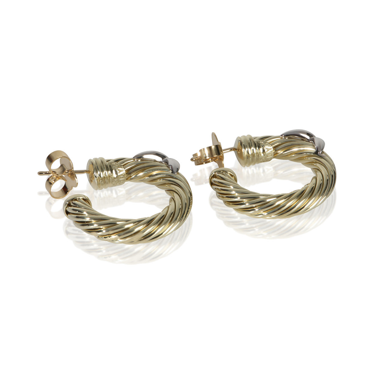David Yurman White Gold & Yellow Gold  Cable X Hoop Earrings sv
