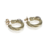 David Yurman White Gold & Yellow Gold  Cable X Hoop Earrings sv