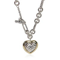 David Yurman Yellow Gold & Sterling Silver  Figaro Link With Heart Charm Necklac fv