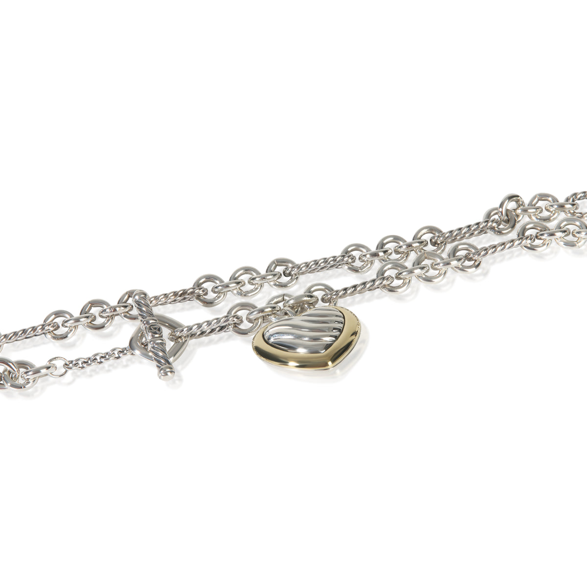 David Yurman Yellow Gold & Sterling Silver  Figaro Link With Heart Charm Necklac sv