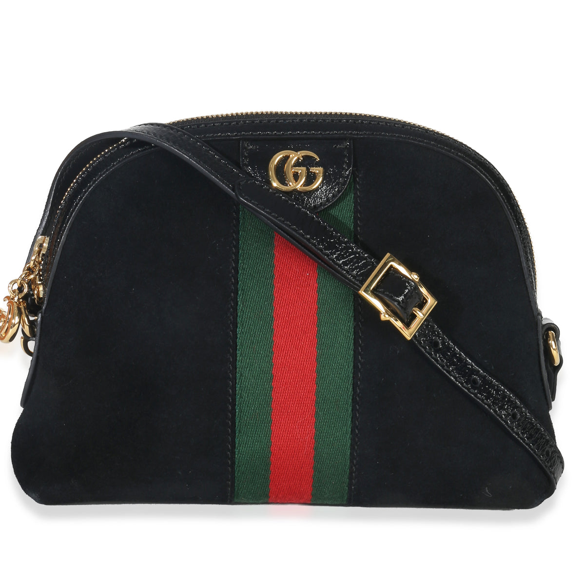 Gucci Black Suede Patent Web Small Ophidia Dome Bag Handbag id