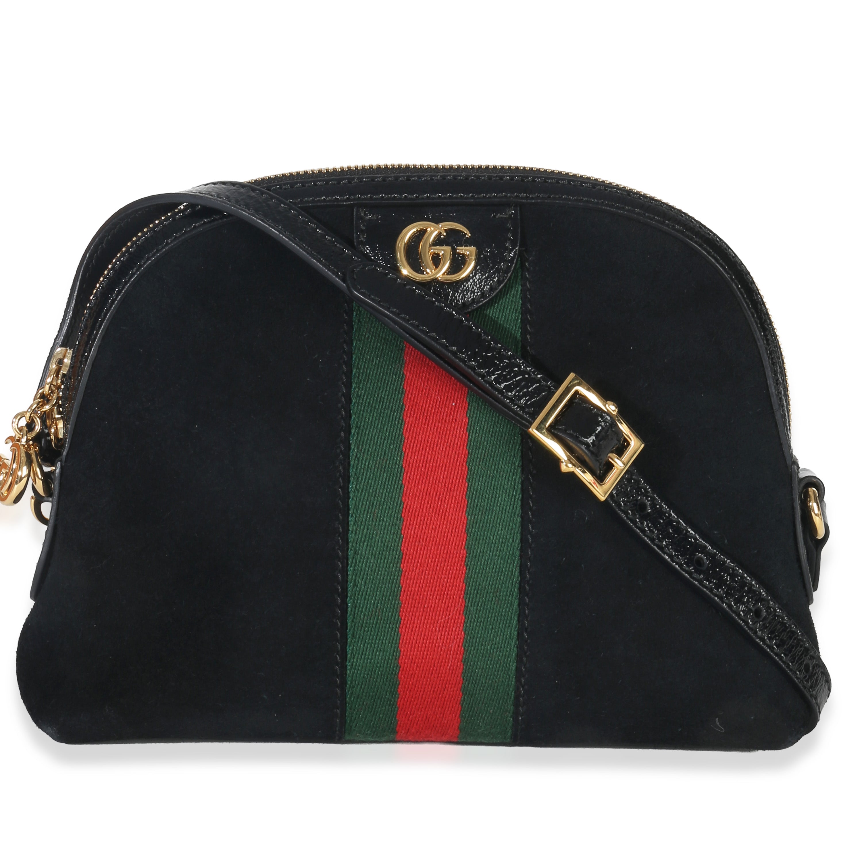 Gucci Black Suede Patent Web Small Ophidia Dome Bag Handbag id
