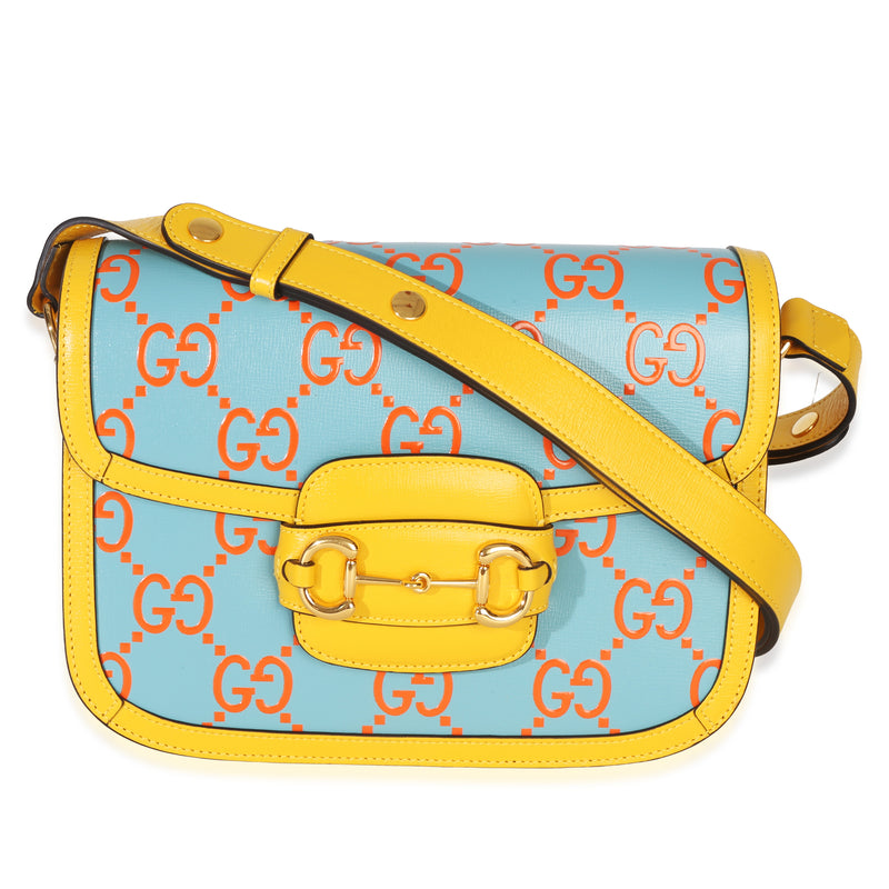 Gucci Blue Orange Calfskin Horsebit 1955 Shoulder Bag Handbag id
