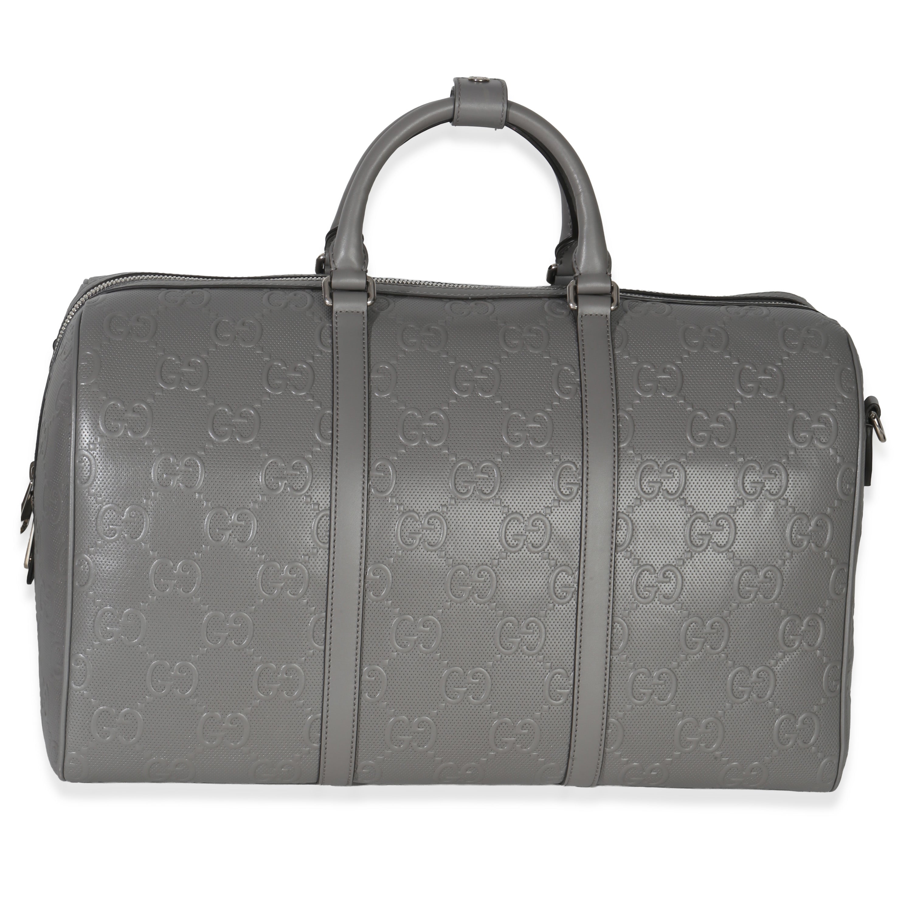 Gucci Grey Embossed Calfskin GG Tennis Medium Duffle Bag Handbag id