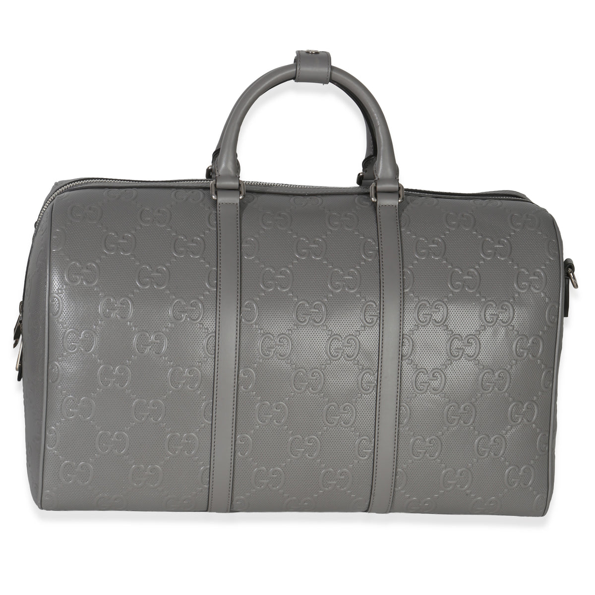 Gucci Grey Embossed Calfskin GG Tennis Medium Duffle Bag Handbag id