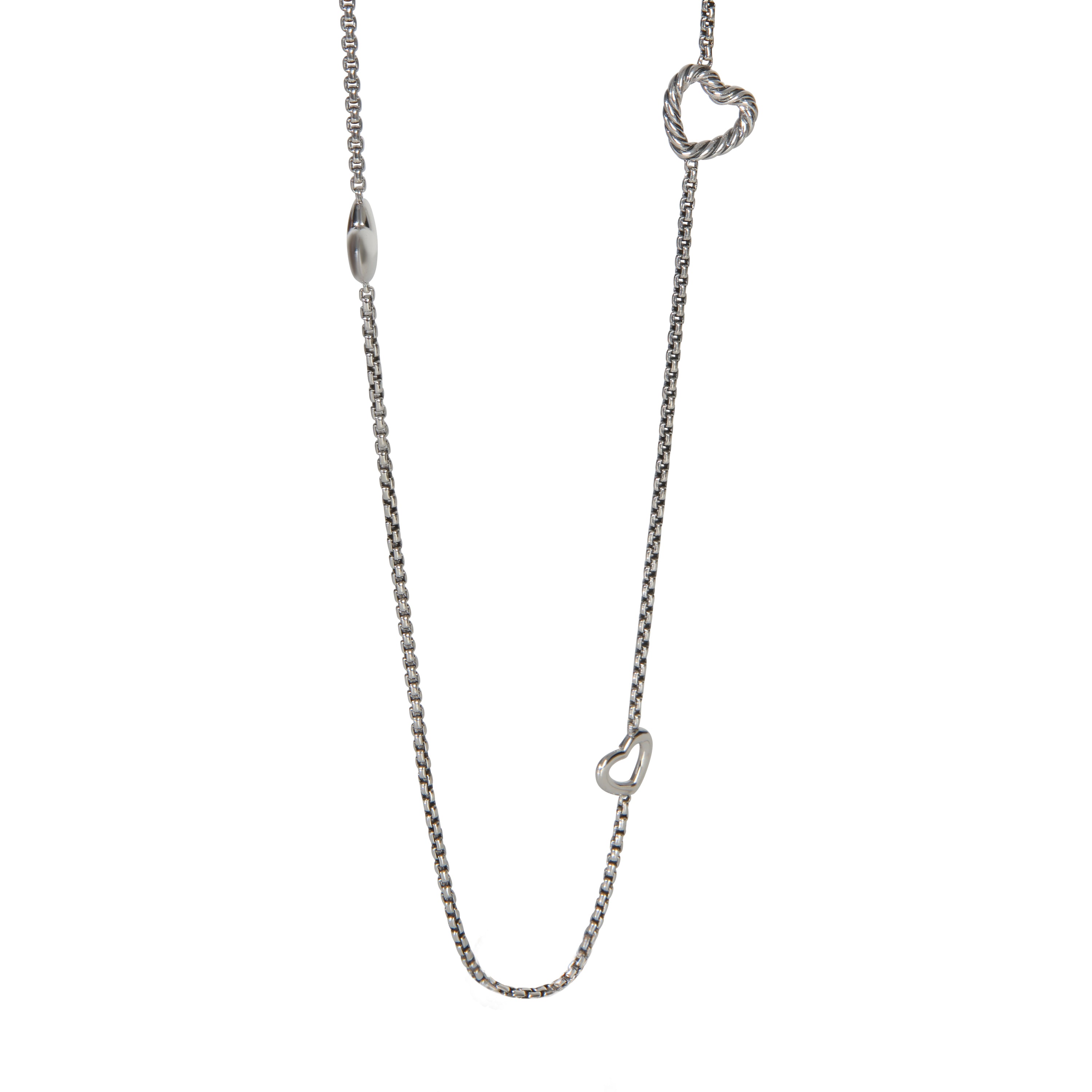 David Yurman Sterling Silver  Heart Station Necklace fv