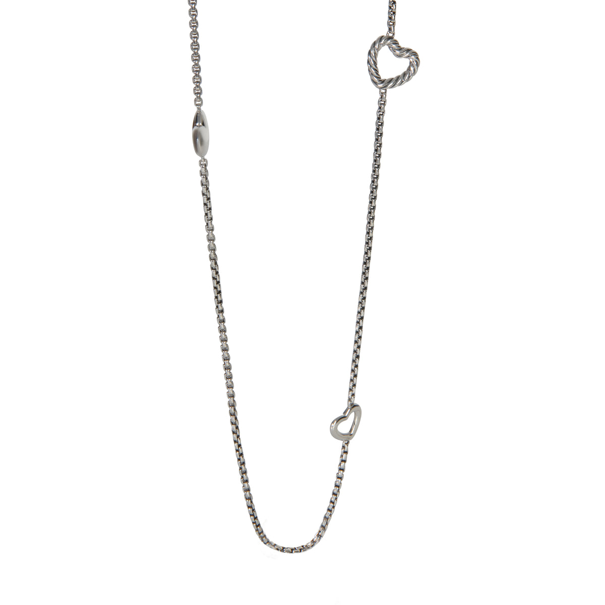 David Yurman Sterling Silver  Heart Station Necklace fv
