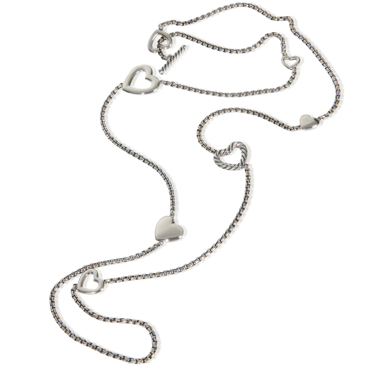 David Yurman Sterling Silver  Heart Station Necklace pv
