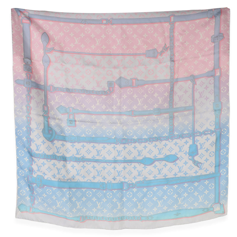 Louis Vuitton Pink Multicolor Silk Monogram Rising Confidential Square Scarf fv