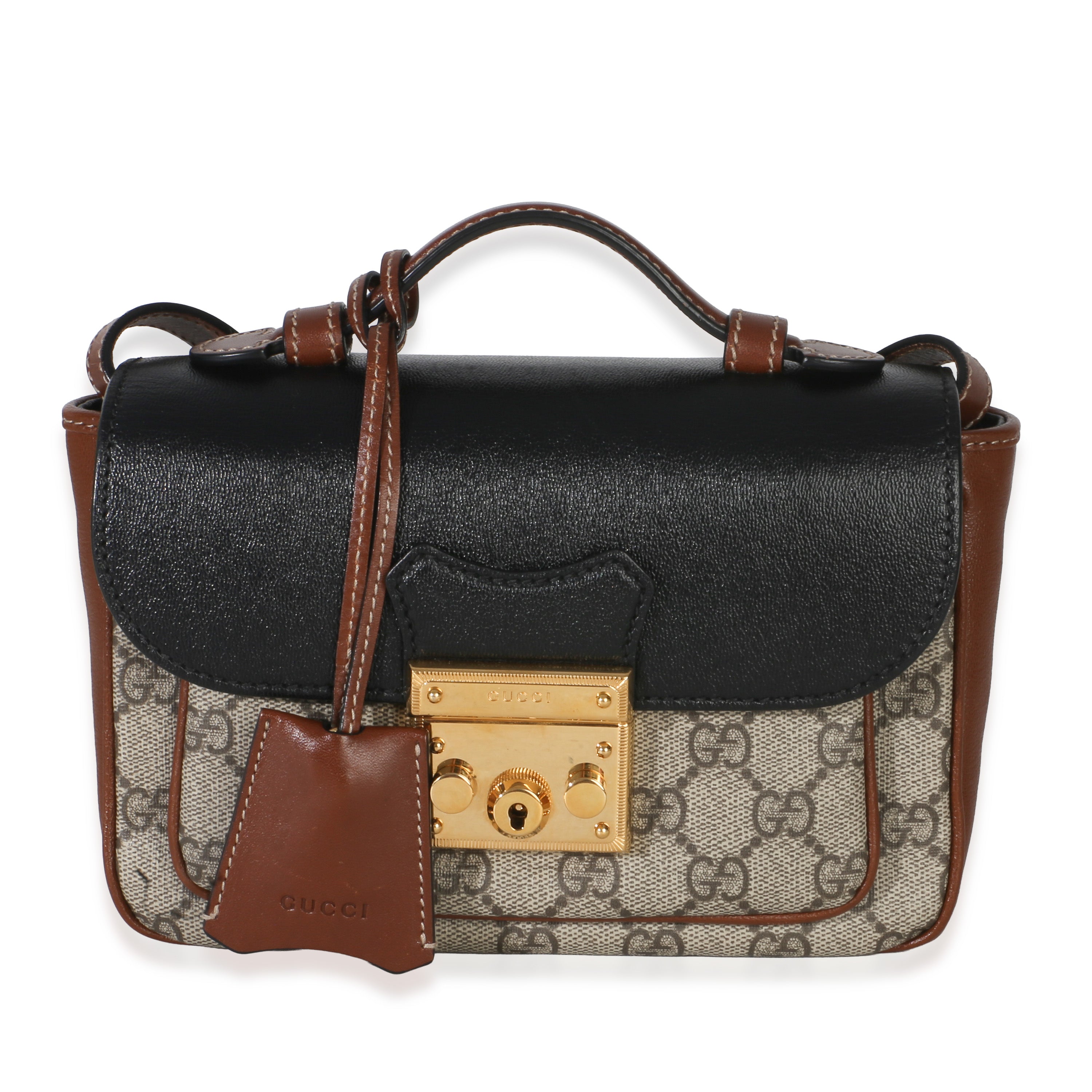 Gucci Black Ebony GG Supreme Monogram Calfskin New Sakai Mini Padlock Bag Handbag id