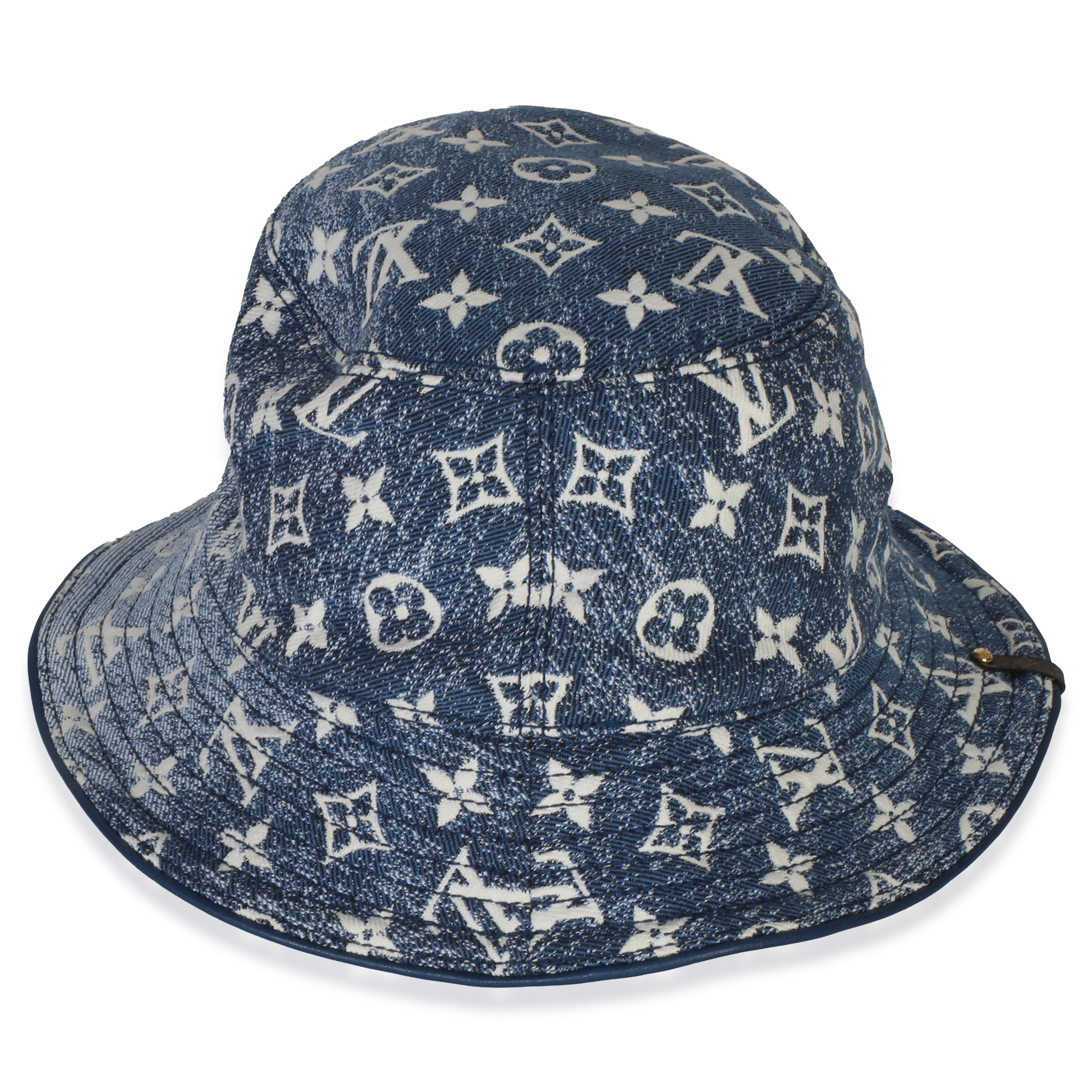 Louis Vuitton Blue Jacquard Denim Monogram Bucket Hat fv