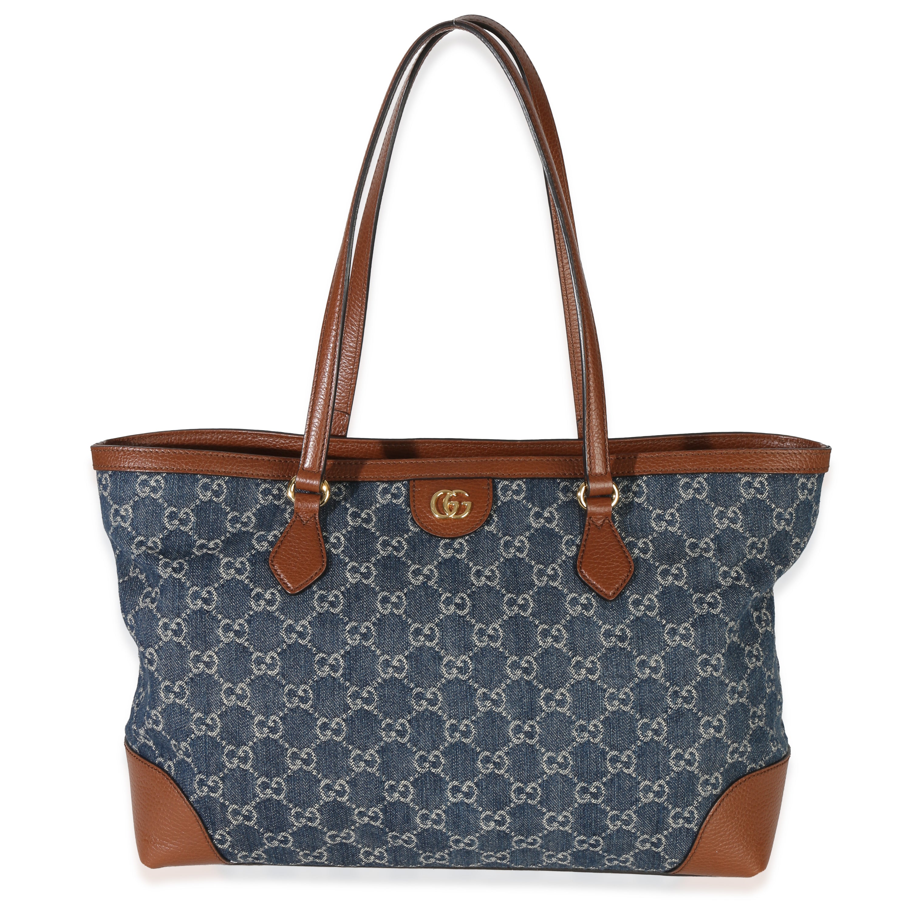 Gucci Blue New Denim GG Monogram Dollar Calfskin Medium Ophidia Shopping Tote Handbag id