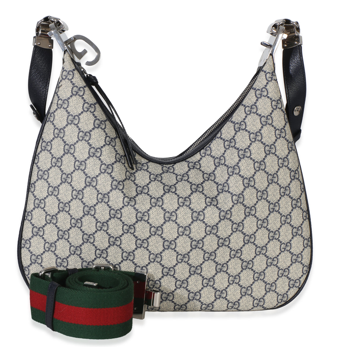 Gucci Beige Blue GG Supreme Monogram Textured Calfskin Web Large Attache Shoulde Handbag id