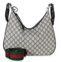 Gucci Beige Blue GG Supreme Monogram Textured Calfskin Web Large Attache Shoulde Handbag id