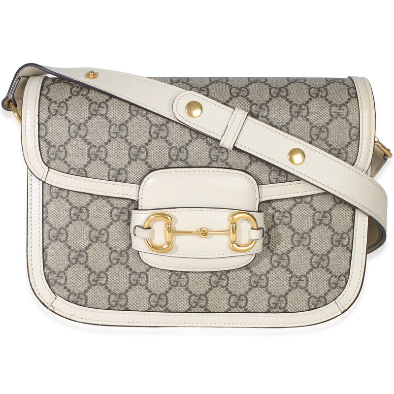 Gucci Mystic White Beige GG Supreme Azalea Calfskin Horsebit 1955 Shoulder Bag Handbag id